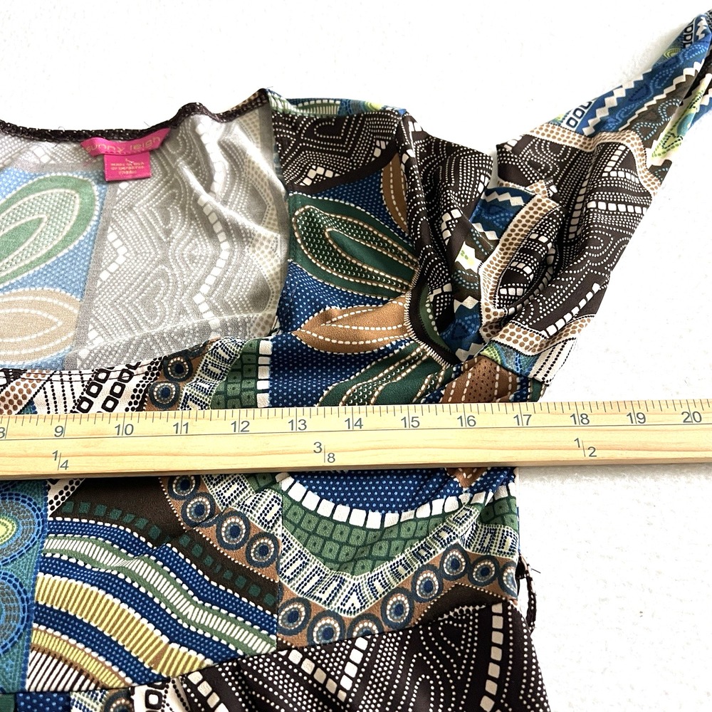 Sunny Leigh Dress Womens L Multicolor Geometric Floral Empire Waist Long Sleeve - Picture 10 of 10